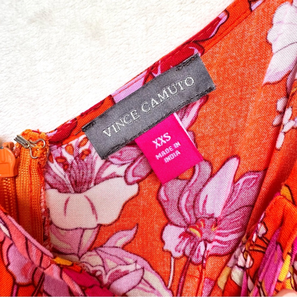 Vince Camuto Orange & Pink Floral Print V-Neck Maxi Dress - Picture 9 of 10